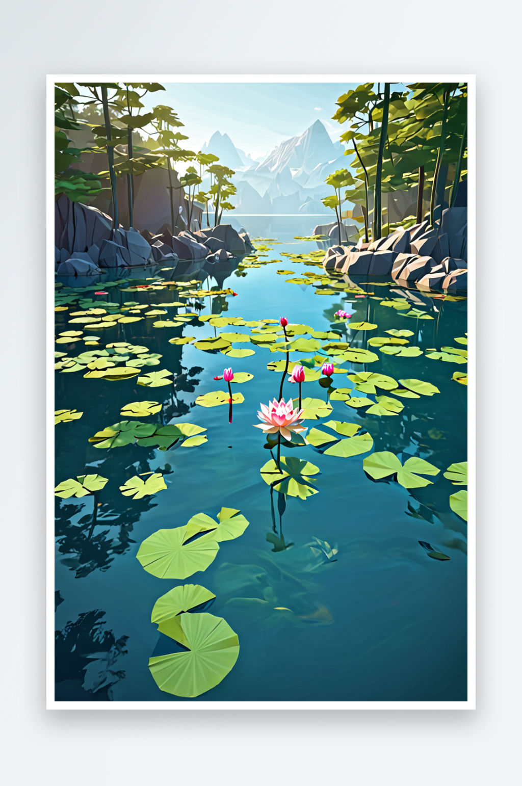 湖中荷花的高角度景观素材