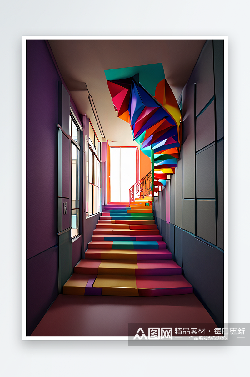 成都市室内设计几何旋转楼梯多彩素材阶梯颜素材