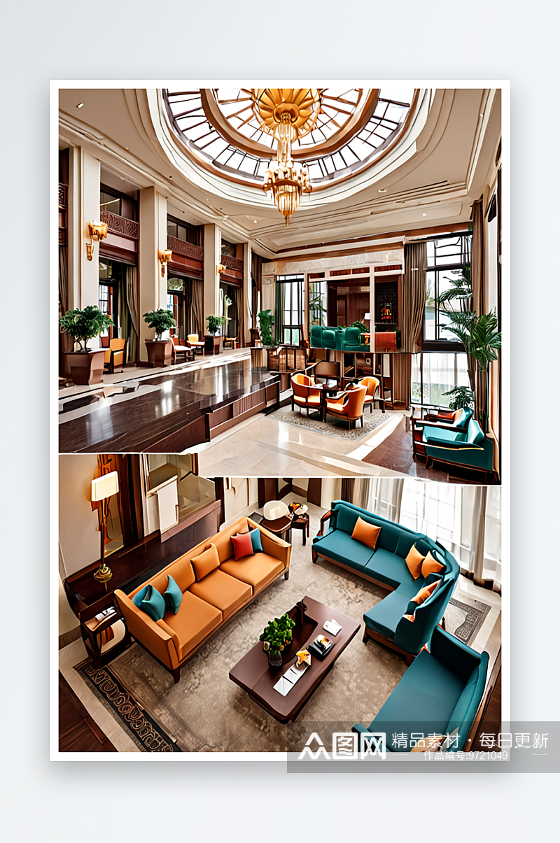 摆放有沙发的富丽堂皇的酒店大堂福建长汀素材