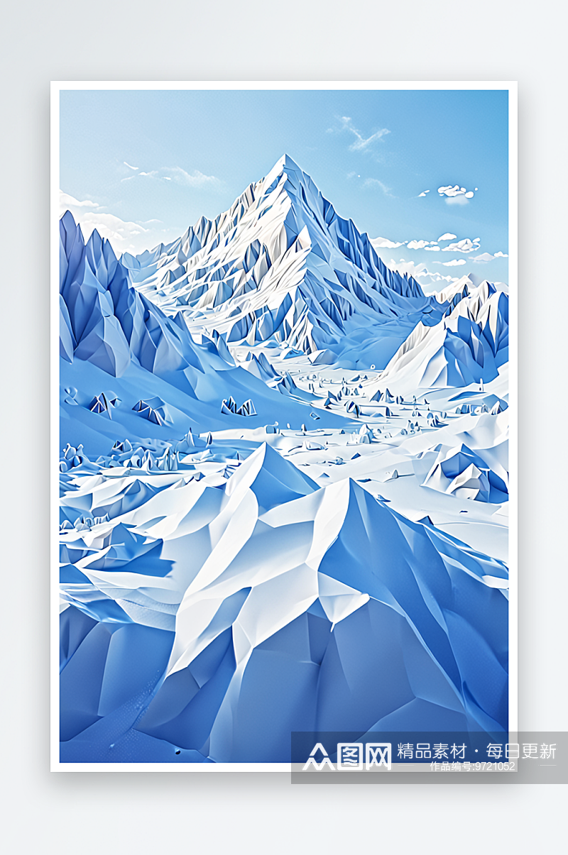 白色雪山冰雪夏季清凉背景展板素材