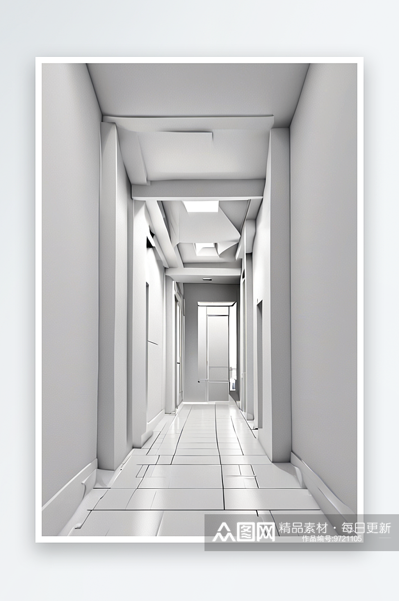 白色极简现代风格设计的走廊通道素材