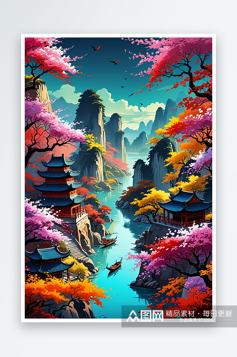 中国画山水风景图片素材
