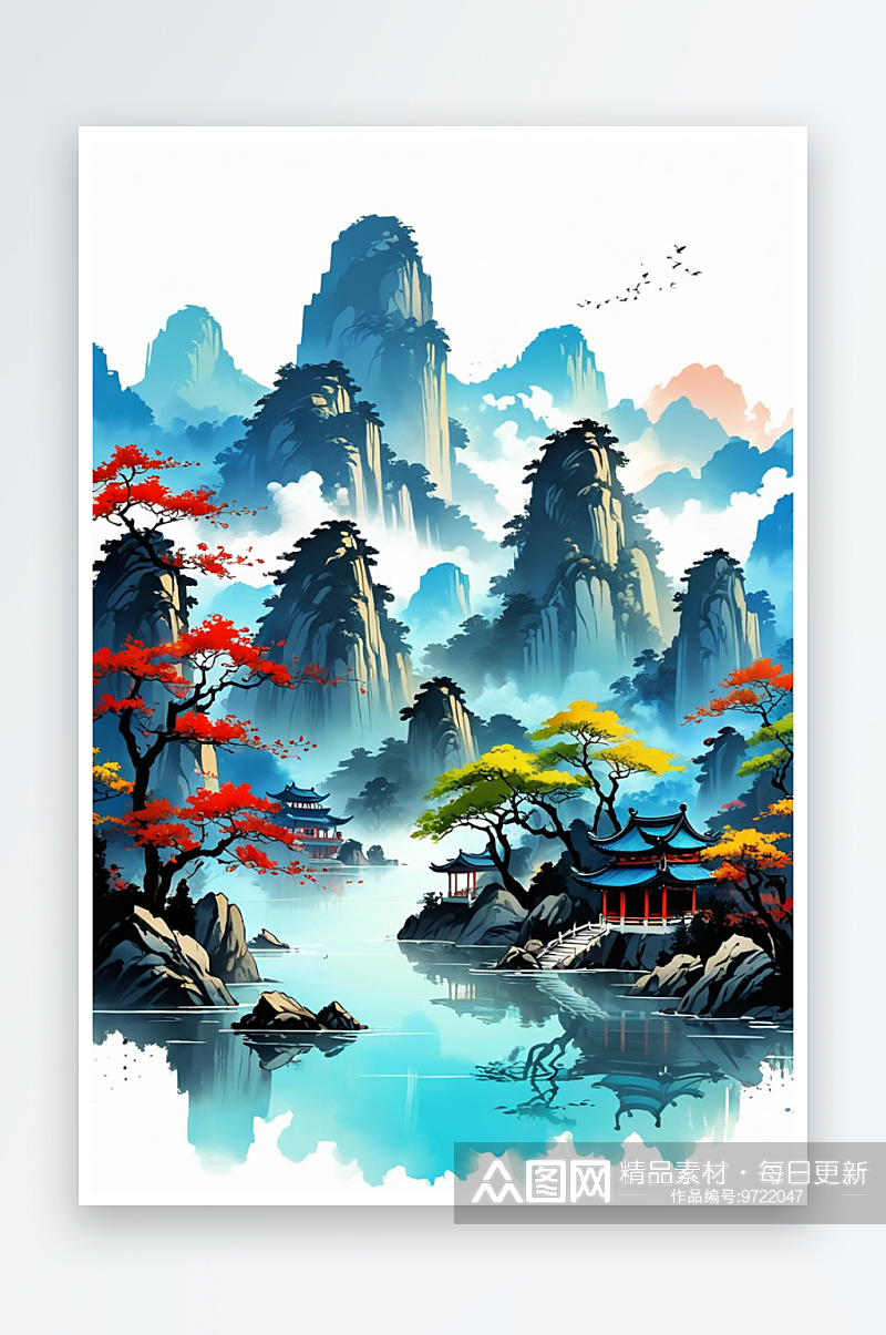 中国画风格山水风景素材