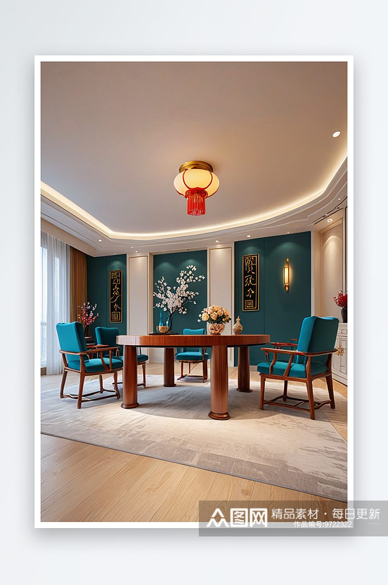 新中式风格雅致极简主义轻奢明式家具书房素材