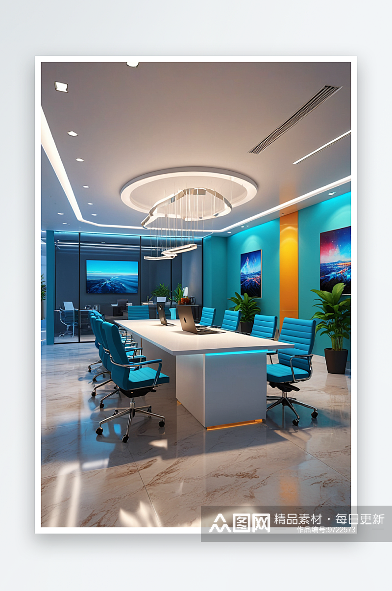 室内办公企业公司无人现代高雅简单建筑明亮素材