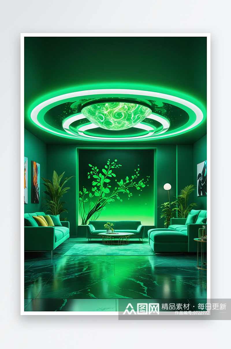 绿色发光室内空间素材