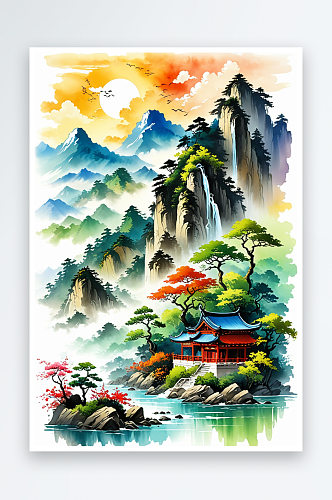 国风水墨意境山水画