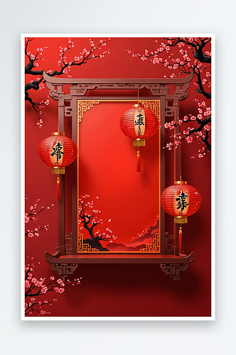 春节灯笼喜庆红色背景中国风创意产品展示台