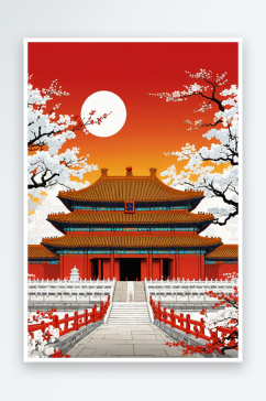 北京故宫天坛祈年殿国庆节城市地标建筑插画