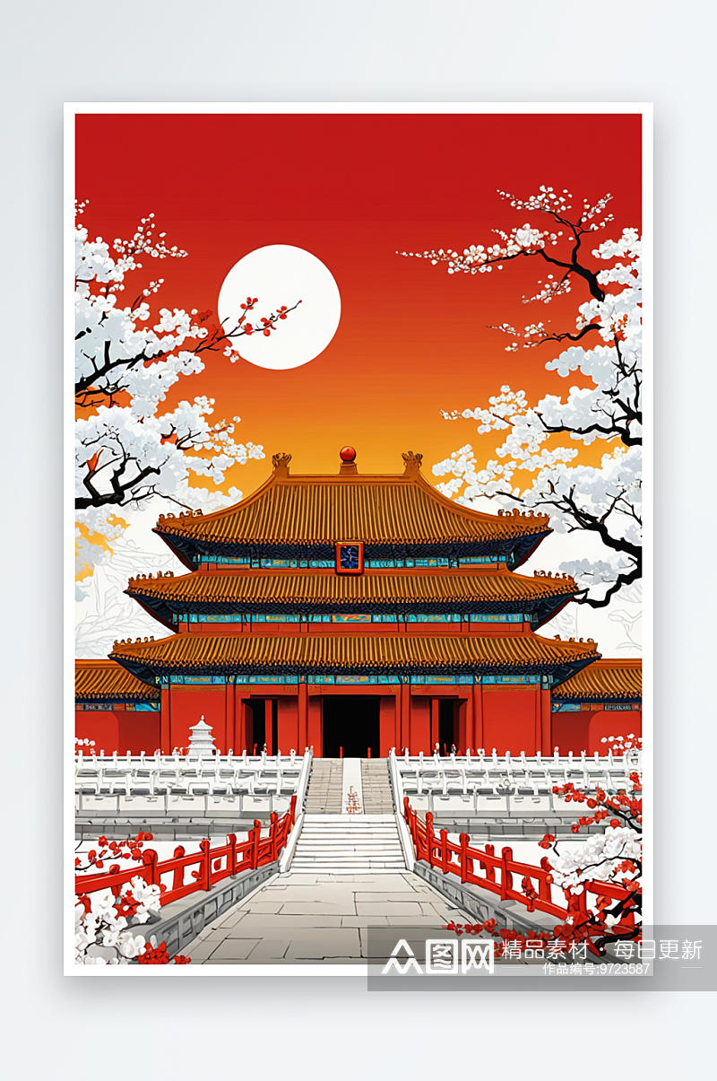 北京故宫天坛祈年殿国庆节城市地标建筑插画素材