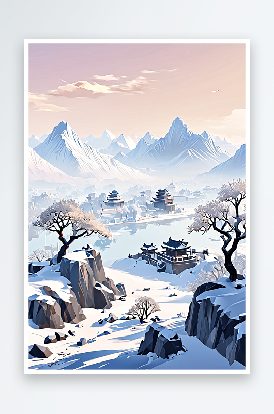 中风山水画冬季风景