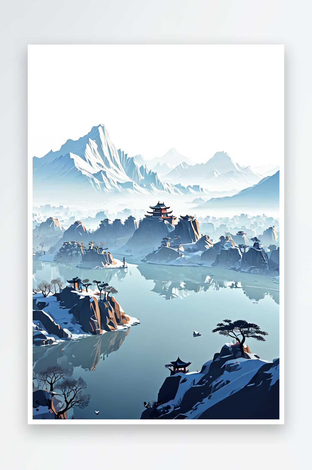 中风冬天古风风景插画素材