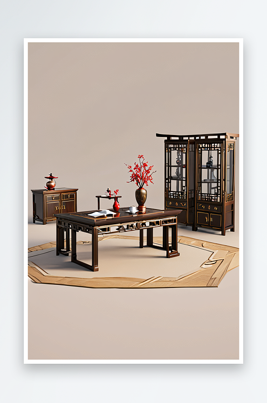 新中式风格雅致极简主义轻奢明式家具书房