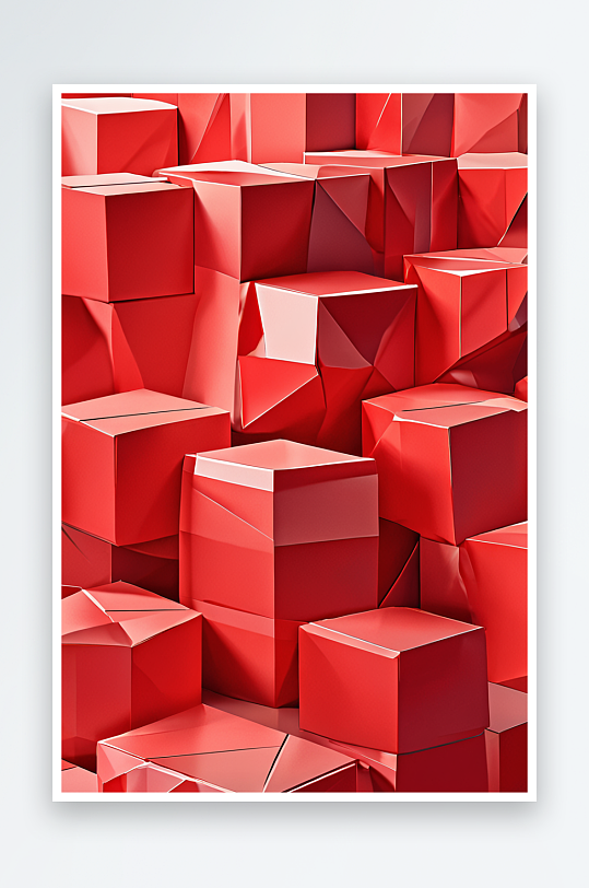 红色立体几何电商展台背景
