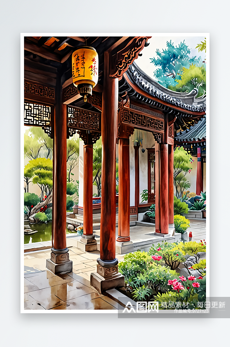 中式园林回廊古典建筑素材