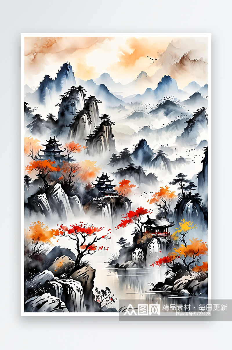 中式水墨山水画风格背景素材
