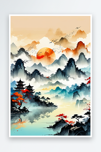 新中式山水水墨画