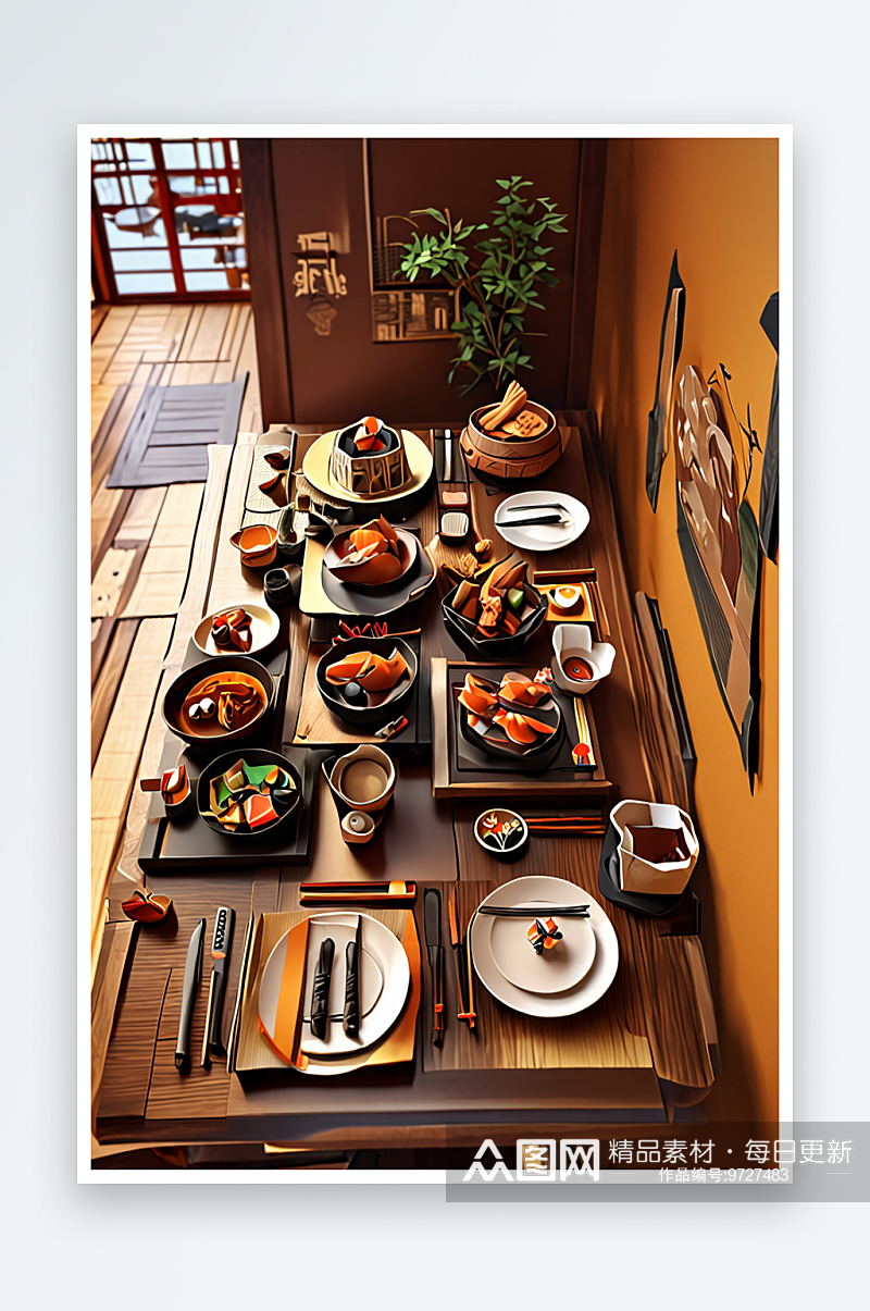 日料餐厅餐饮空间温馨日式餐具素材