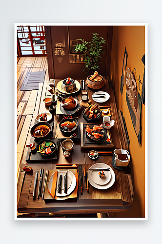 日料餐厅餐饮空间温馨日式餐具