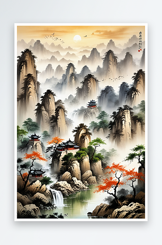 中式式山水风景画图片