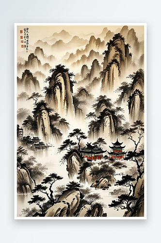 中式风水墨山水画图片