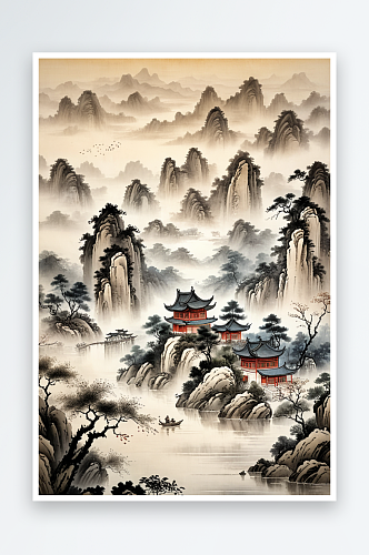 中式传统山水风光风景画