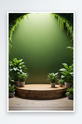 绿色植物自然背景电子商务圆形平台展台