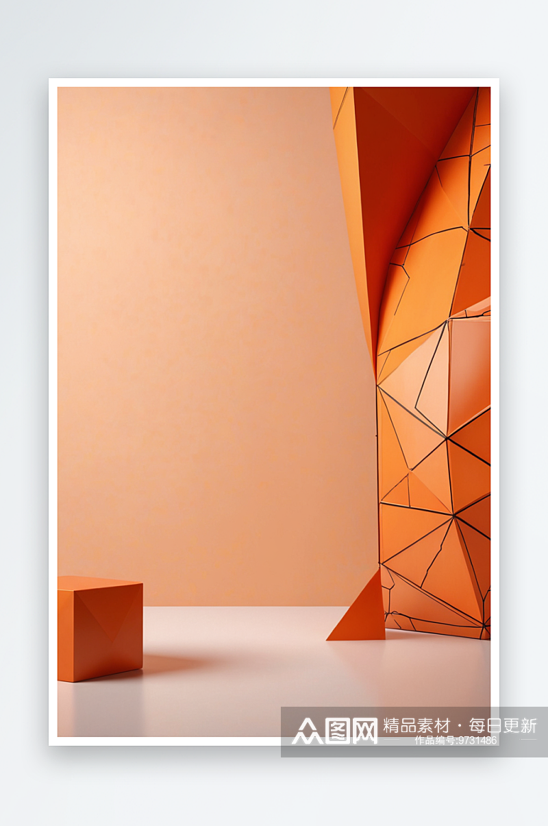立体几何橙色电商展台背景素材