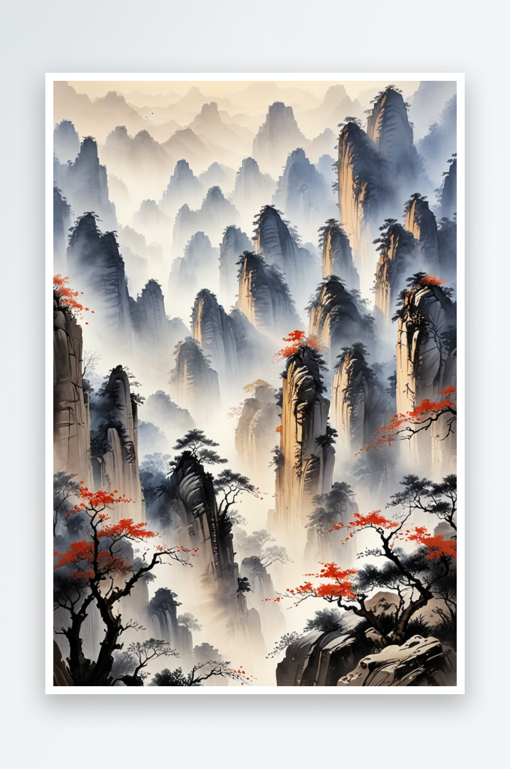 中画风格峡谷图片素材