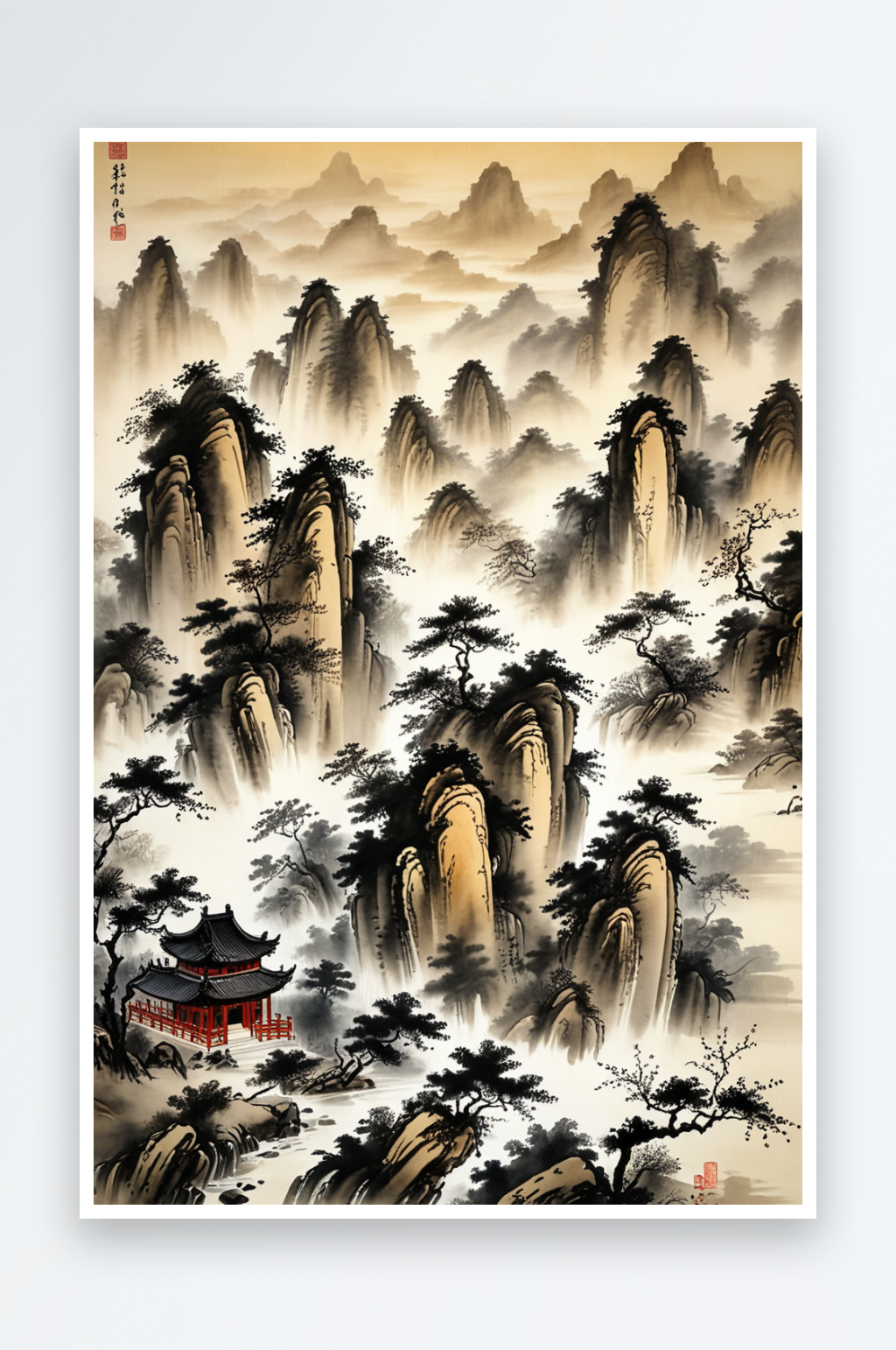中风水墨古代山图片素材