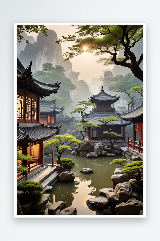 禪意風(fēng)古建元素圖片