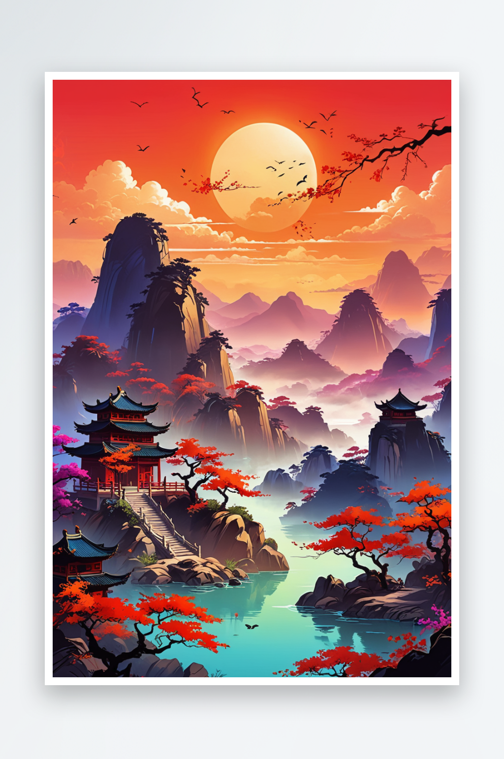 中风山水元素图片素材