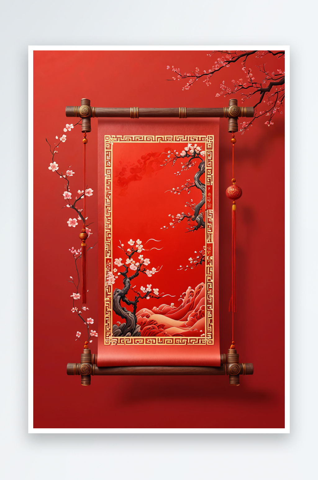 红色中风空白卷轴素材