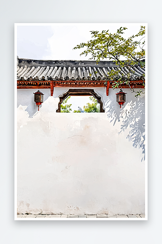 中式庭院白墙空镜中元素背景