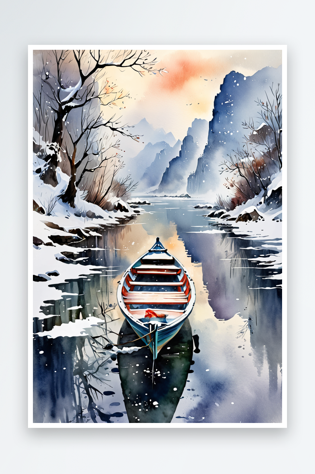中风上下孤舟雪天插素材