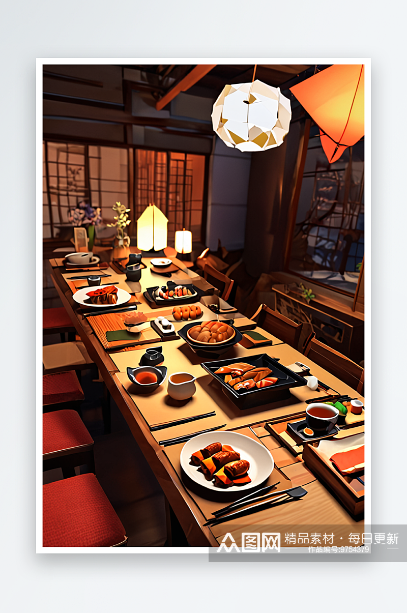 日料餐厅餐饮空间温馨日式餐具素材