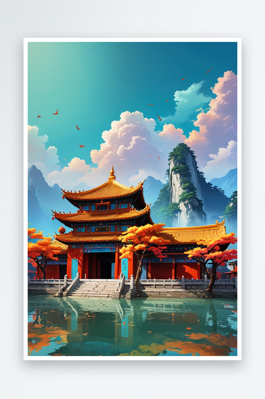 中风寺庙元素图片素材