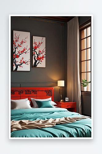 新中式风格卧室床铺