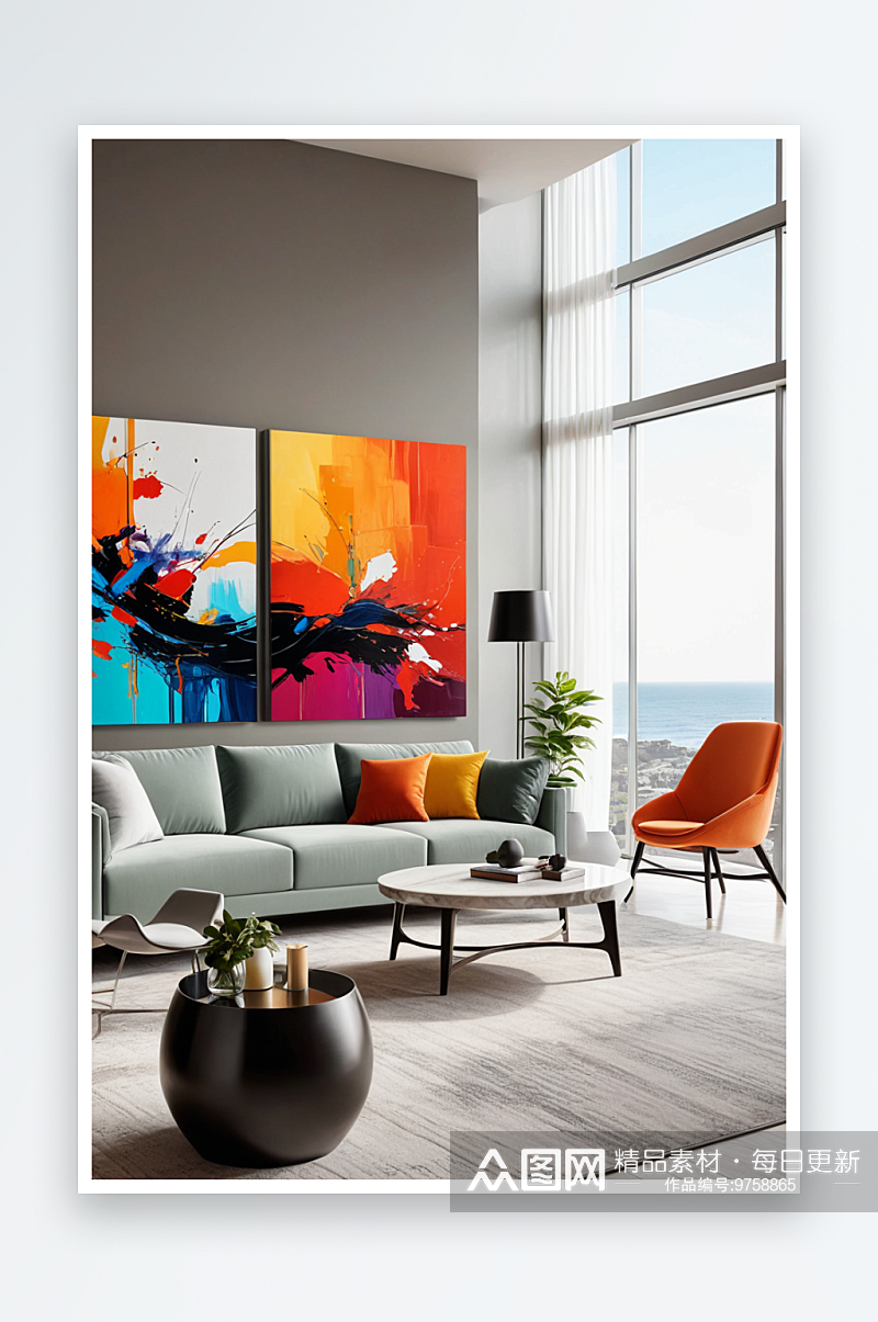 现代客厅沙发窗户会客室宽敞明亮样板间室内素材