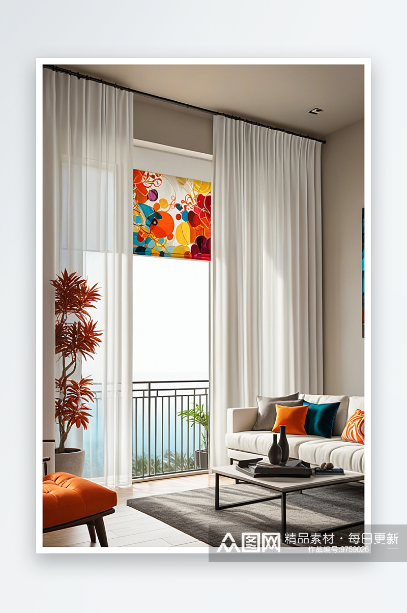现代风格住宅客厅阳台窗帘素材