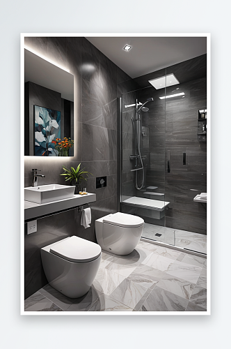 现代房屋室内浴室卫生间灰色明亮装修风格