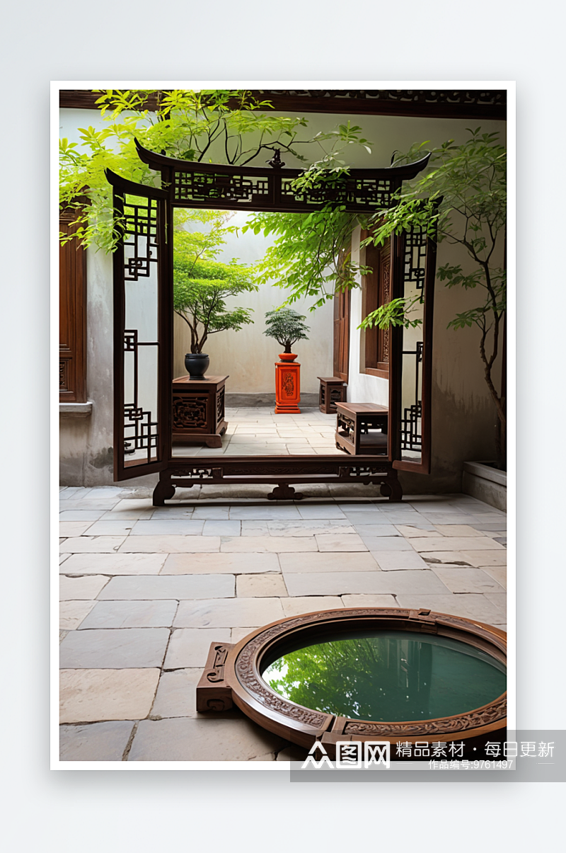 中式式庭院唯空镜特写古典素材