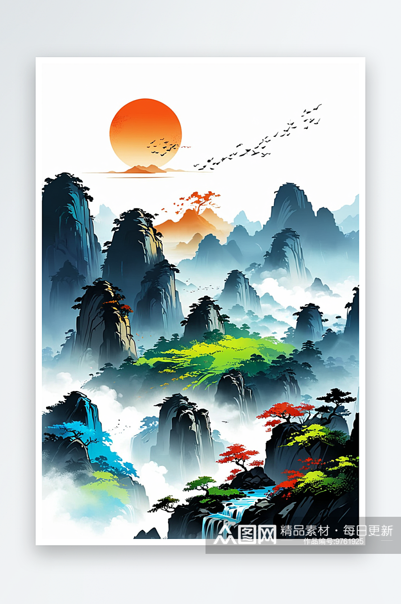新中式式山水画图片素材