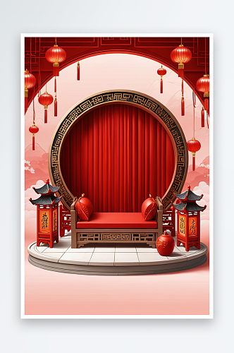 新中式式家居红色喜庆展台背景