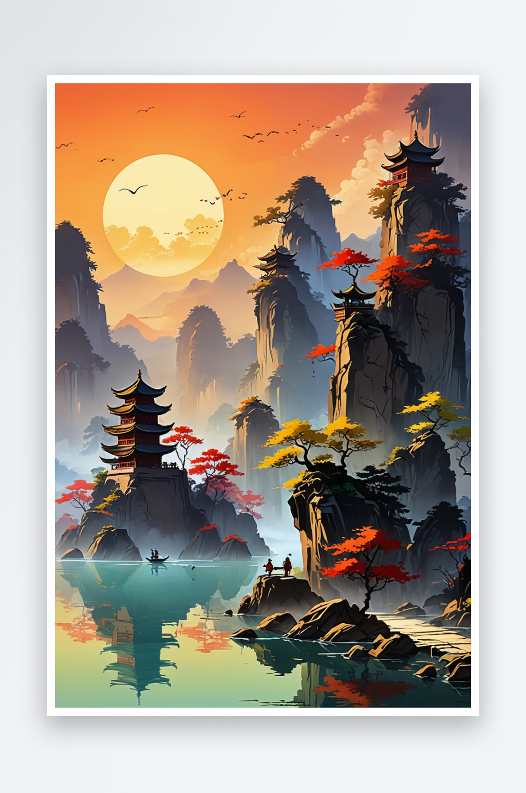 豎幅中式山水畫圖片素材