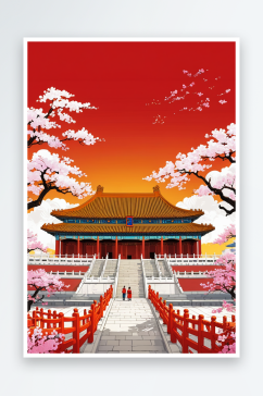 北京故宫天坛祈年殿庆节城市地标建筑插画