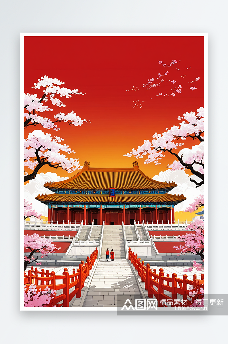 北京故宫天坛祈年殿庆节城市地标建筑插画素材