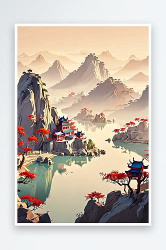 中式传统山水风光风景画