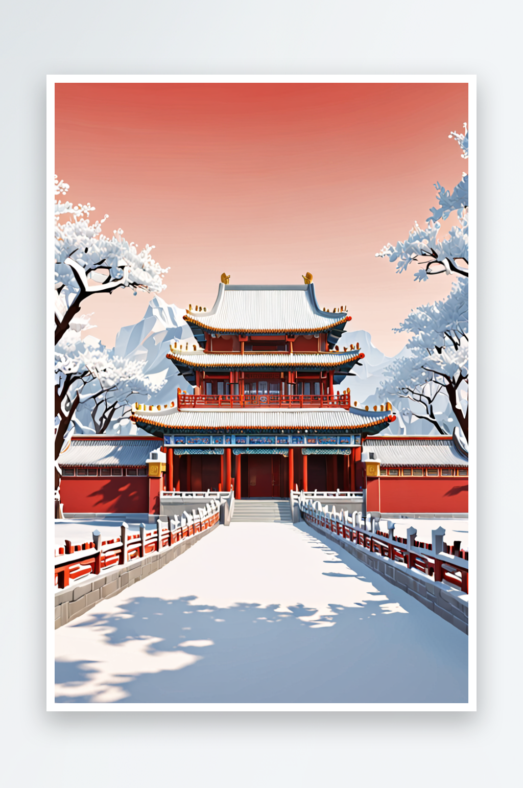 雪中式的中式传统风格宫殿素材