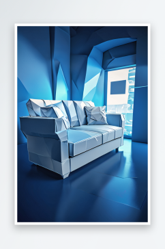 蓝色房间内的白色沙发
